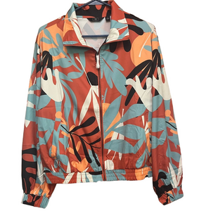 🆕 G Giuliana Orange and Blue Bomber Jacket  Vibrant Print.light weight       A18